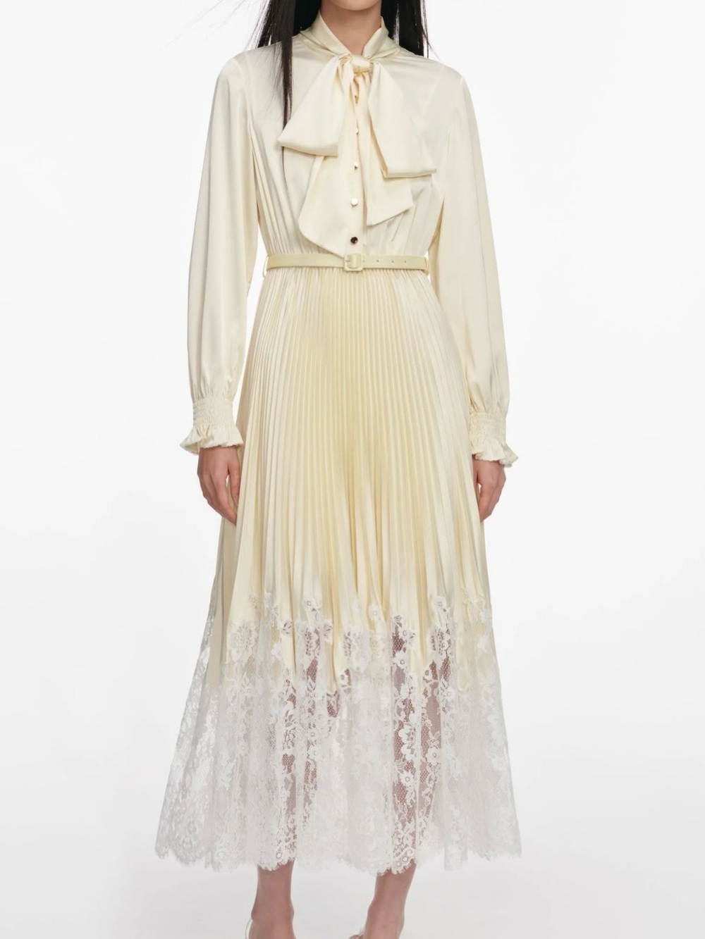 Self-Portrait YELLOW SATIN LACE MIDI DRESS